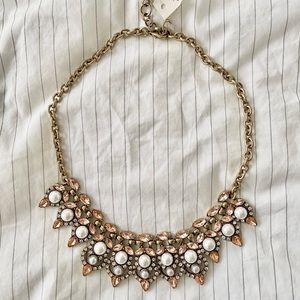 Stylish Gold Pink Jewel Pearl Fashion Bib Necklace